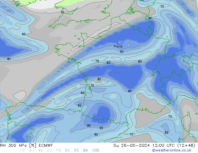 Humidité rel. 300 hPa ECMWF dim 26.05.2024 12 UTC