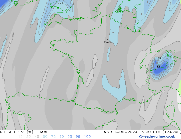 RH 300 hPa ECMWF Mo 03.06.2024 12 UTC