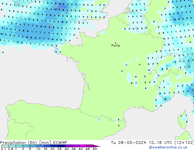 Z500/Rain (+SLP)/Z850 ECMWF wto. 28.05.2024 18 UTC