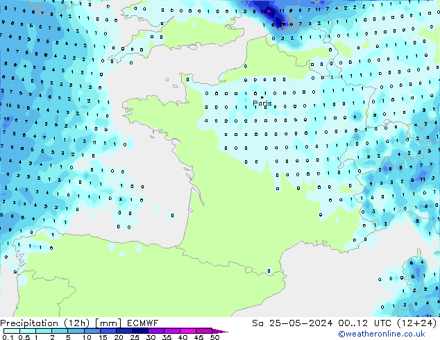 Precipitación (12h) ECMWF sáb 25.05.2024 12 UTC