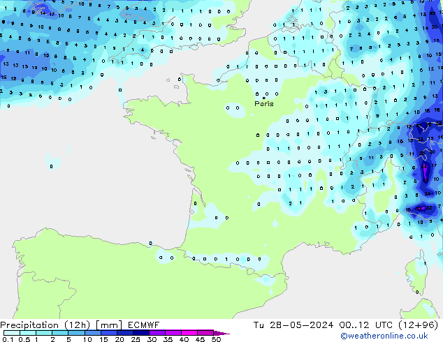 Precipitación (12h) ECMWF mar 28.05.2024 12 UTC