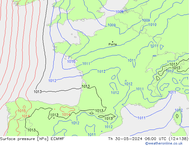 Pressione al suolo ECMWF gio 30.05.2024 06 UTC