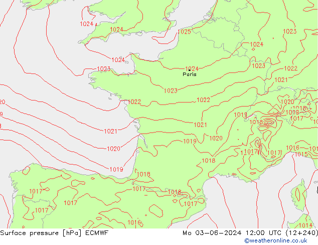 Pressione al suolo ECMWF lun 03.06.2024 12 UTC