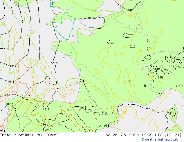 Theta-e 850hPa ECMWF sab 25.05.2024 12 UTC