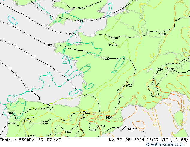 Theta-e 850hPa ECMWF Seg 27.05.2024 06 UTC