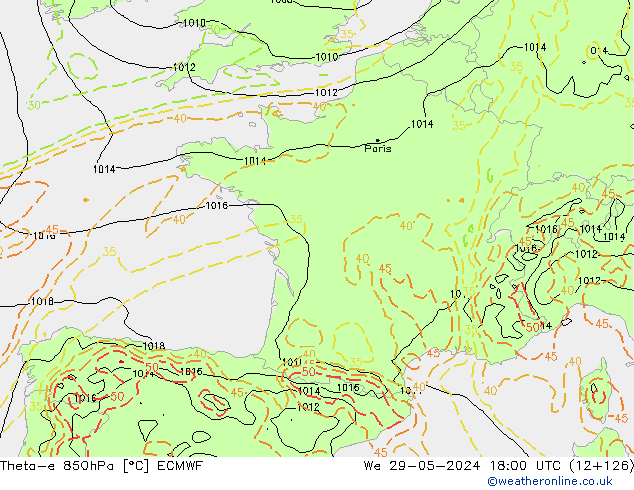 Theta-e 850гПа ECMWF ср 29.05.2024 18 UTC