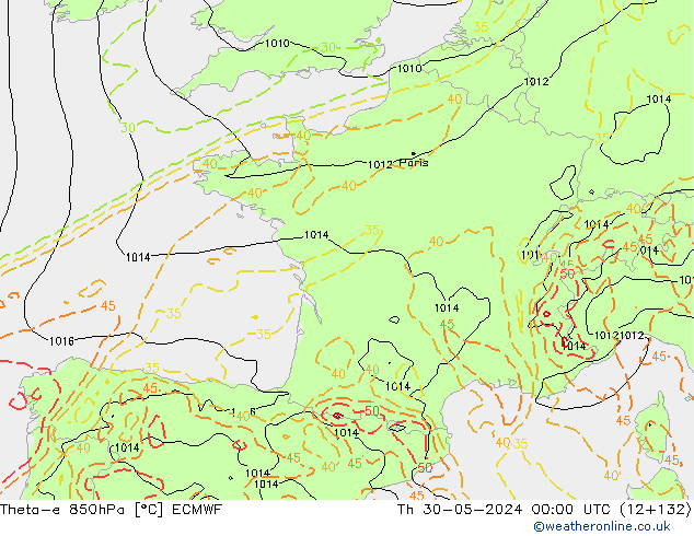 Theta-e 850hPa ECMWF Th 30.05.2024 00 UTC