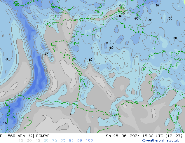 Humidité rel. 850 hPa ECMWF sam 25.05.2024 15 UTC