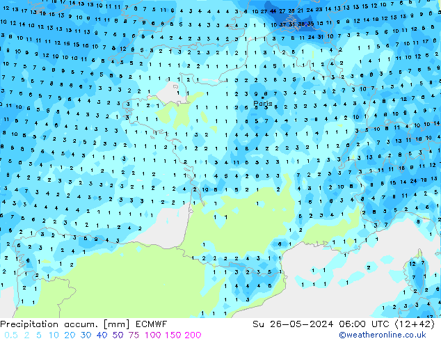 Precipitación acum. ECMWF dom 26.05.2024 06 UTC