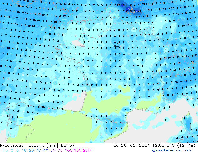 Précipitation accum. ECMWF dim 26.05.2024 12 UTC