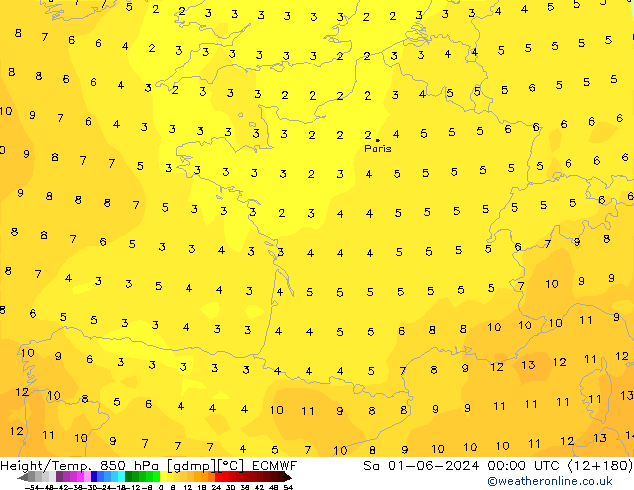 Height/Temp. 850 гПа ECMWF сб 01.06.2024 00 UTC