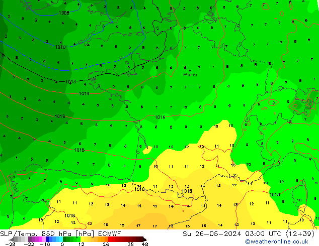 SLP/Temp. 850 hPa ECMWF Su 26.05.2024 03 UTC