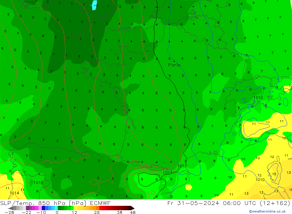 SLP/Temp. 850 hPa ECMWF vie 31.05.2024 06 UTC