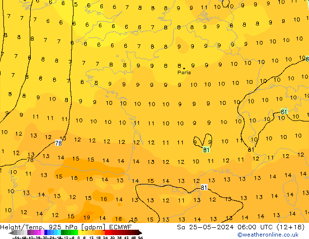 Height/Temp. 925 hPa ECMWF Sáb 25.05.2024 06 UTC