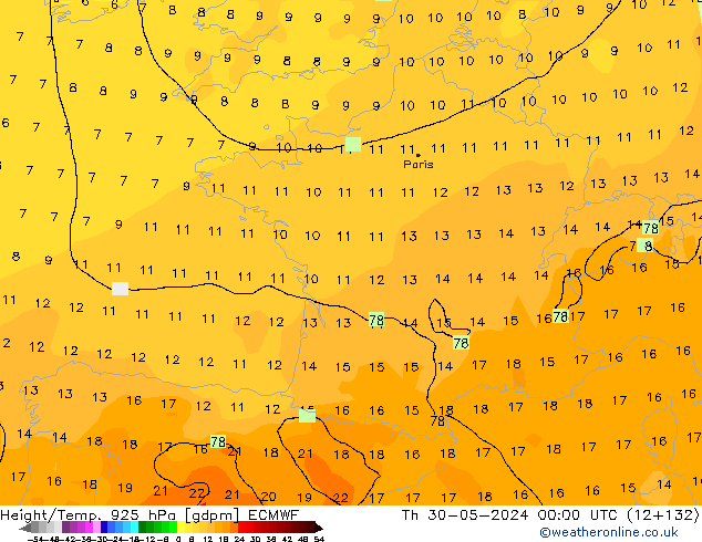 Height/Temp. 925 hPa ECMWF  30.05.2024 00 UTC