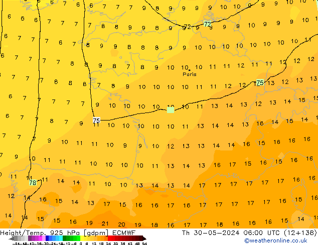 Height/Temp. 925 hPa ECMWF Th 30.05.2024 06 UTC