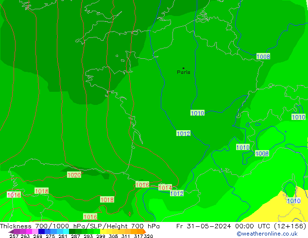 Thck 700-1000 hPa ECMWF Fr 31.05.2024 00 UTC