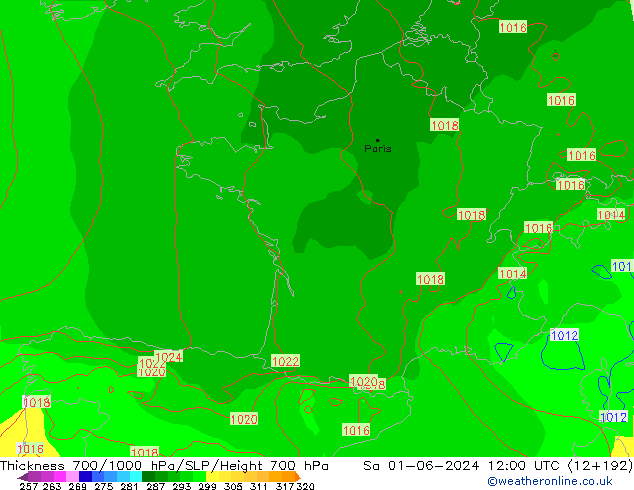 Thck 700-1000 hPa ECMWF Sa 01.06.2024 12 UTC