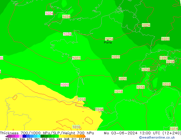 Dikte700-1000 hPa ECMWF ma 03.06.2024 12 UTC