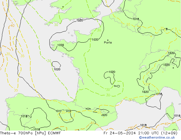Theta-e 700hPa ECMWF vr 24.05.2024 21 UTC