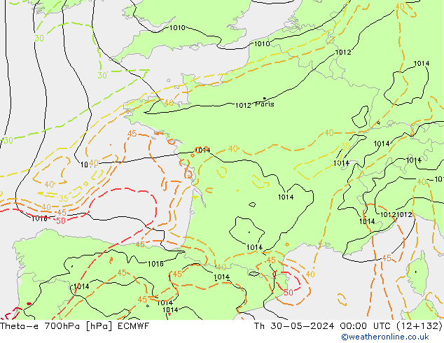 Theta-e 700hPa ECMWF  30.05.2024 00 UTC