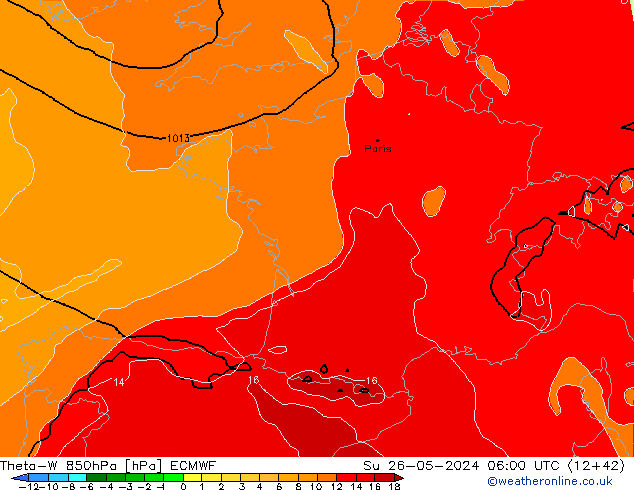 Theta-W 850hPa ECMWF dom 26.05.2024 06 UTC