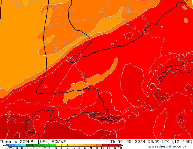 Theta-W 850hPa ECMWF Th 30.05.2024 06 UTC