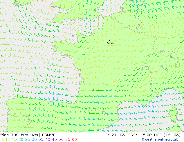 Wind 700 hPa ECMWF Fr 24.05.2024 15 UTC