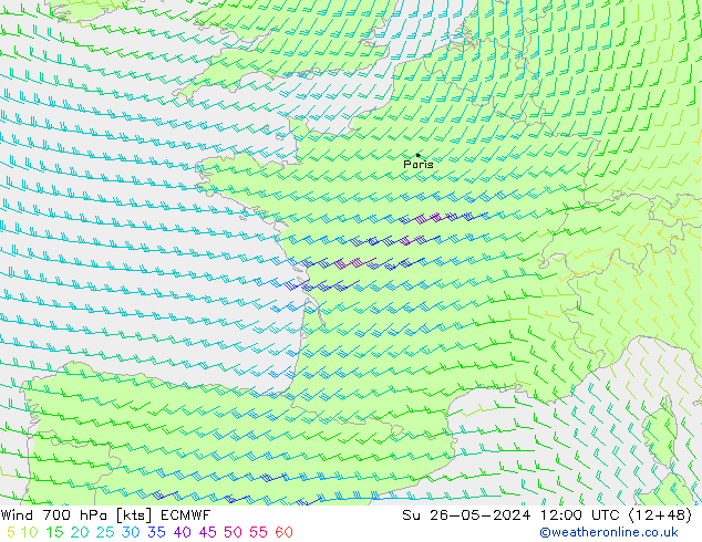 Vent 700 hPa ECMWF dim 26.05.2024 12 UTC