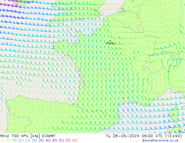 Wind 700 hPa ECMWF Tu 28.05.2024 06 UTC