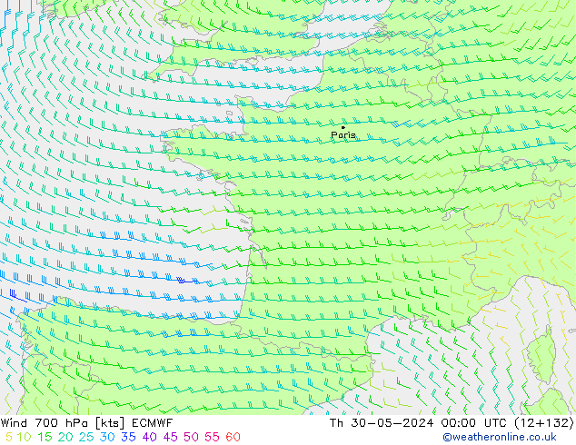 Wind 700 hPa ECMWF Th 30.05.2024 00 UTC