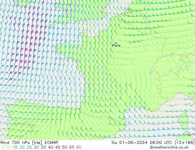 Wind 700 hPa ECMWF Sa 01.06.2024 06 UTC