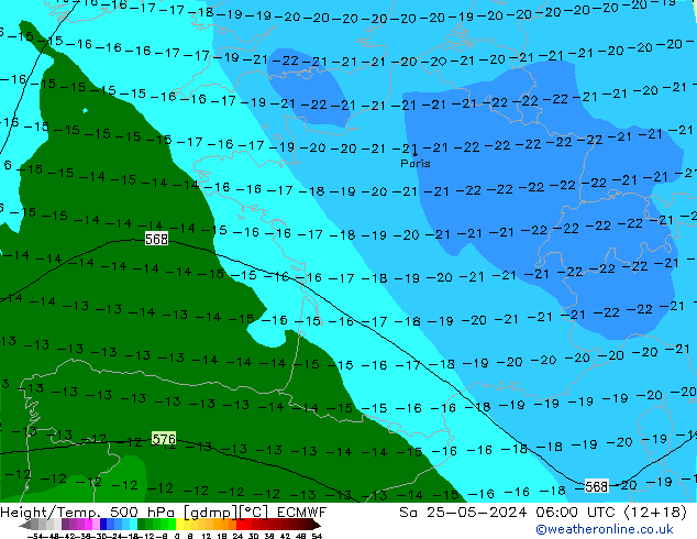 Height/Temp. 500 hPa ECMWF sab 25.05.2024 06 UTC