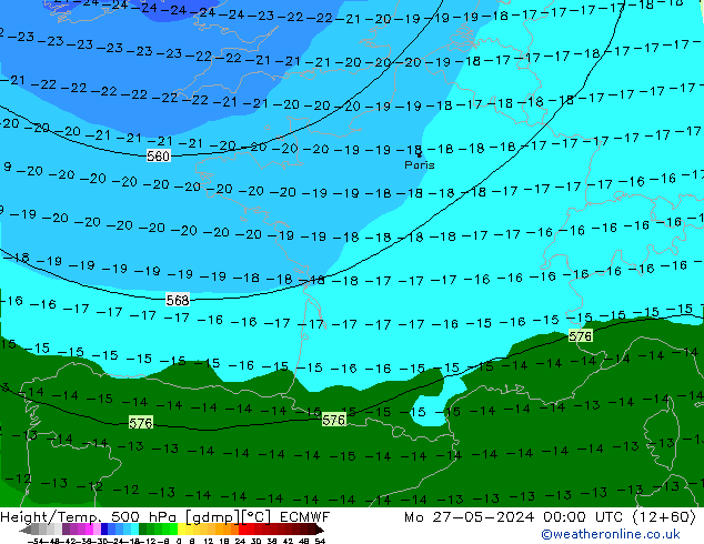 Z500/Rain (+SLP)/Z850 ECMWF пн 27.05.2024 00 UTC