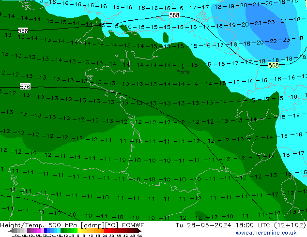 Z500/Regen(+SLP)/Z850 ECMWF di 28.05.2024 18 UTC