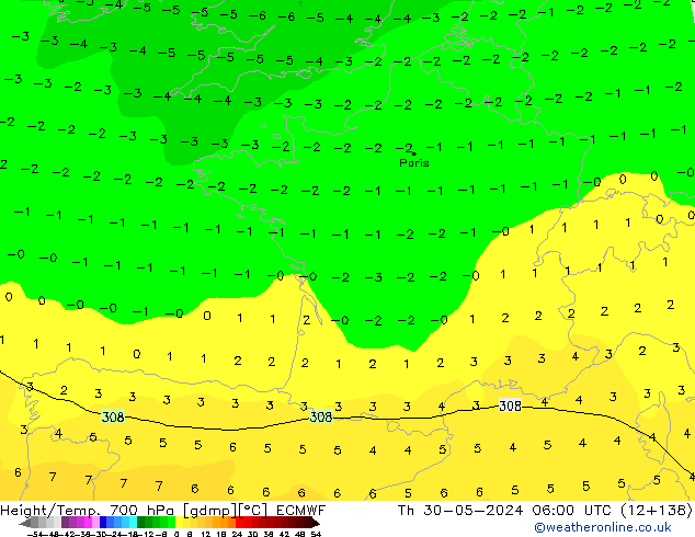 Height/Temp. 700 hPa ECMWF gio 30.05.2024 06 UTC