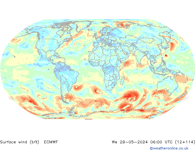 Surface wind (bft) ECMWF We 29.05.2024 06 UTC