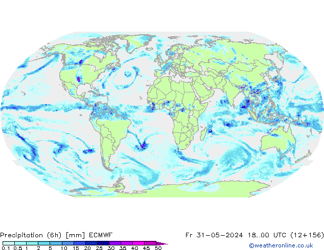 Totale neerslag (6h) ECMWF vr 31.05.2024 00 UTC