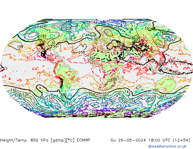 Geop./Temp. 850 hPa ECMWF dom 26.05.2024 18 UTC