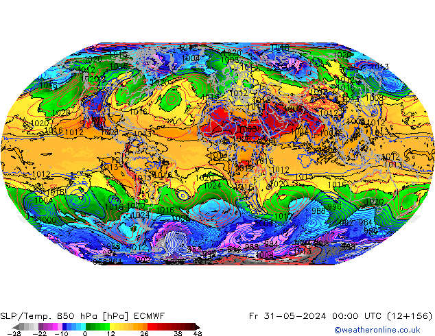 SLP/Temp. 850 hPa ECMWF vr 31.05.2024 00 UTC