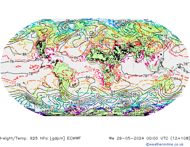 Height/Temp. 925 hPa ECMWF Qua 29.05.2024 00 UTC