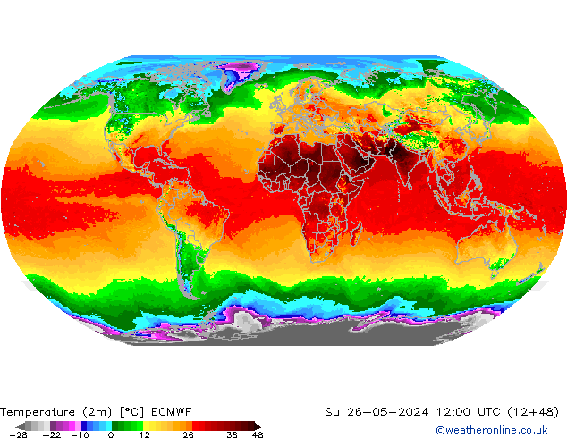 Temperature (2m) ECMWF Su 26.05.2024 12 UTC