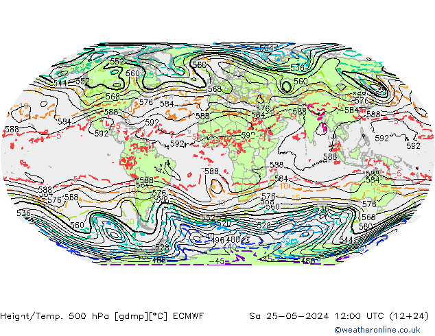 Z500/Rain (+SLP)/Z850 ECMWF sáb 25.05.2024 12 UTC