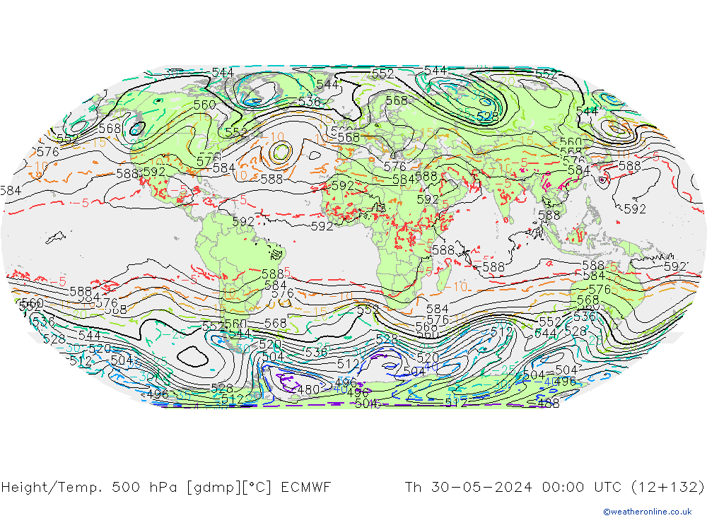 Z500/Rain (+SLP)/Z850 ECMWF czw. 30.05.2024 00 UTC