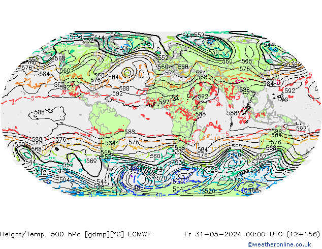 Hoogte/Temp. 500 hPa ECMWF vr 31.05.2024 00 UTC