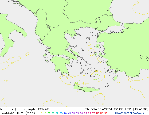 Isotachs (mph) ECMWF gio 30.05.2024 06 UTC