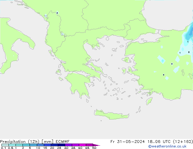 Totale neerslag (12h) ECMWF vr 31.05.2024 06 UTC