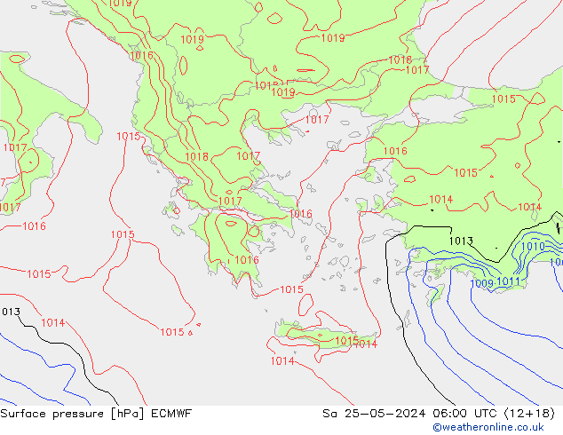 Surface pressure ECMWF Sa 25.05.2024 06 UTC