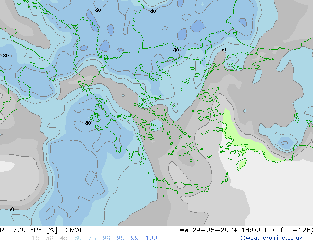 RH 700 гПа ECMWF ср 29.05.2024 18 UTC