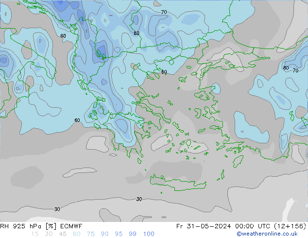 Humidité rel. 925 hPa ECMWF ven 31.05.2024 00 UTC